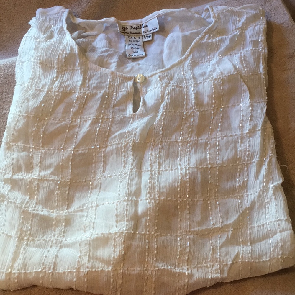 Ivory Sheer Beaded Tunic size Small, rayon India
